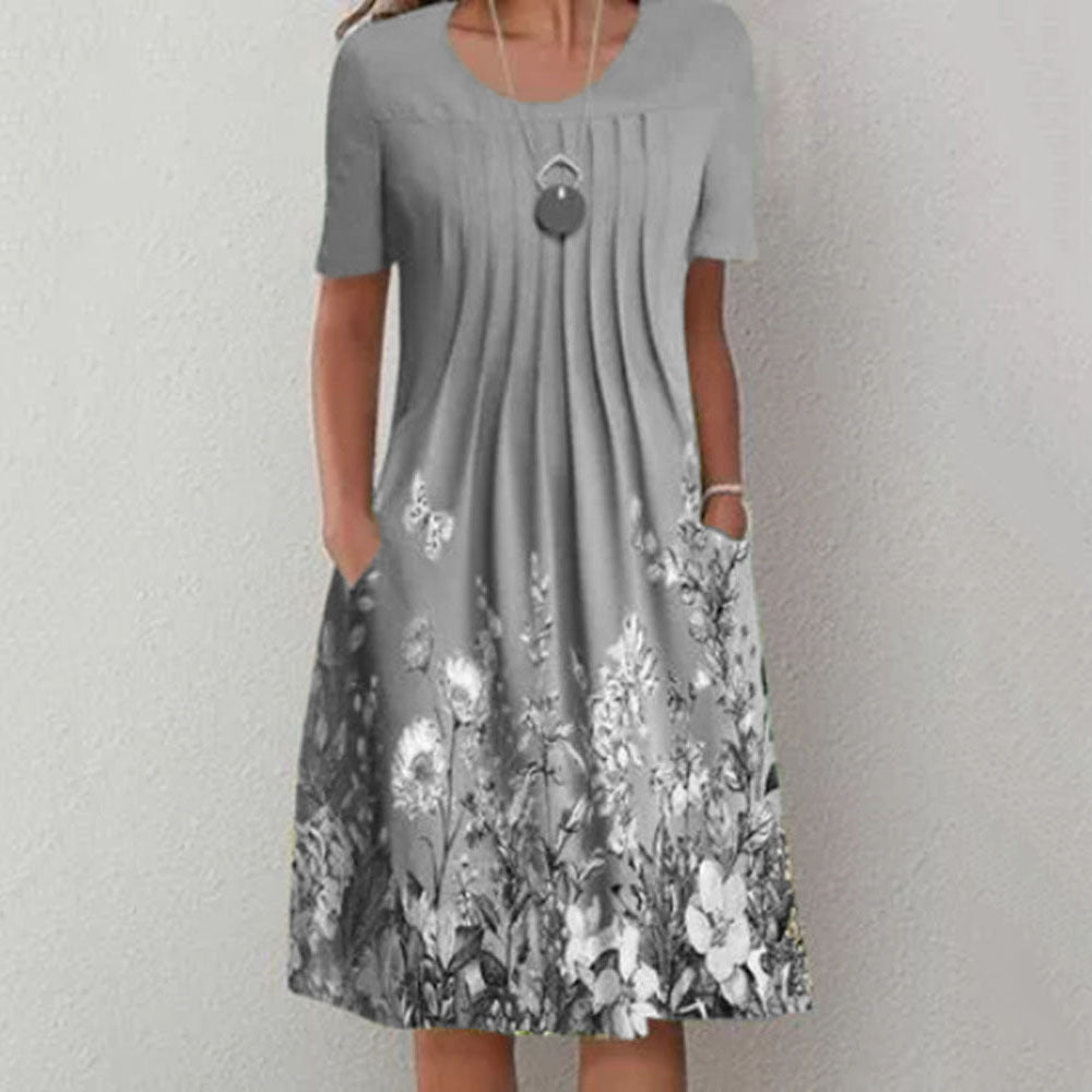 🔥【45 OFF%】🌸🦋Nové dámské šaty s kulatým výstřihem a potiskem(S-3XL).