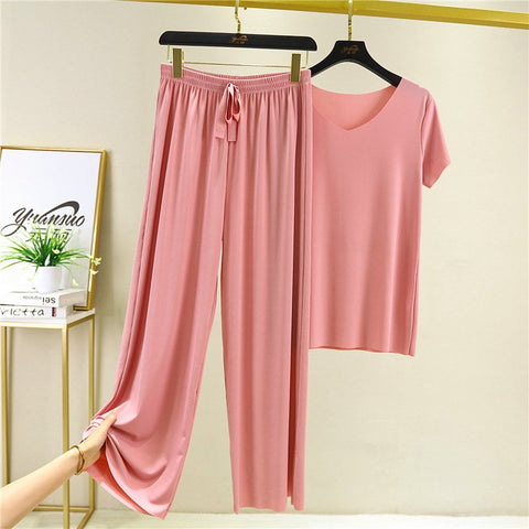 🔥VENTA CALIENTE 50% DE DESCUENTO🔥Productos de seda suave❤️Manga corta + pantalones anchos ❤️Conjunto de dos piezas