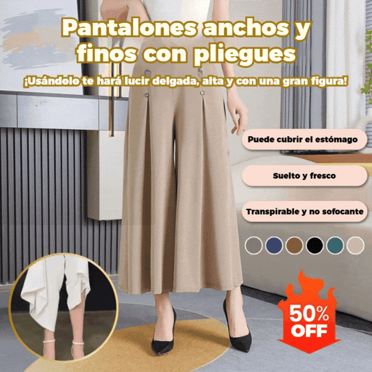 💖【M-5XL】Falda ancha de cintura alta drapeada de moda para mujer