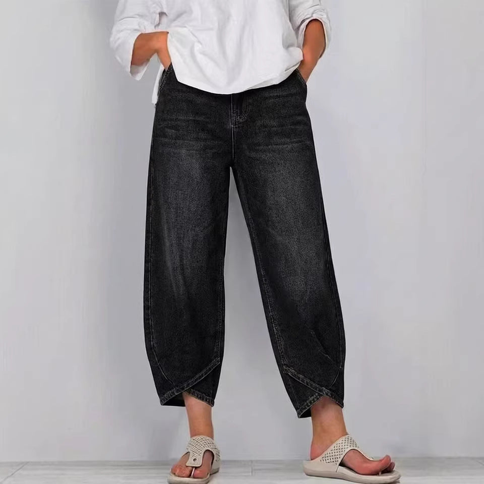 👖【Vylepšený denim, měkký a prodyšný】 módní volné džíny pro volný čas