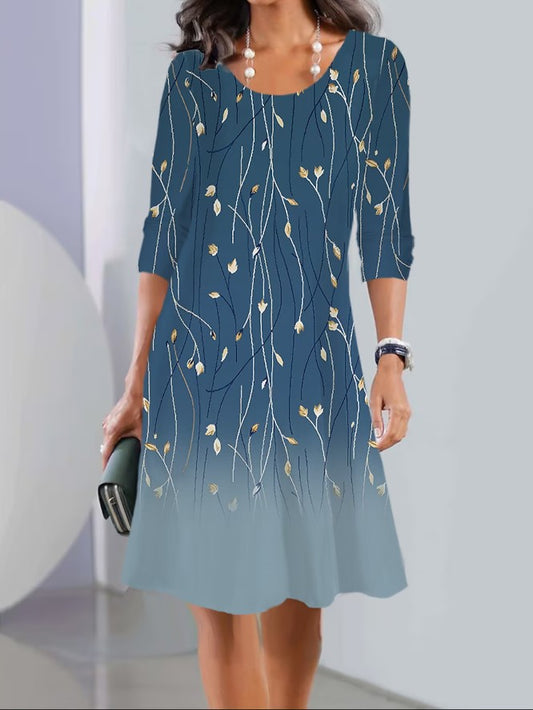 【S-3XL】🍂🍂Midi šaty s dlouhým rukávem a kulatým výstřihem, nový podzimní potisk-3984790
