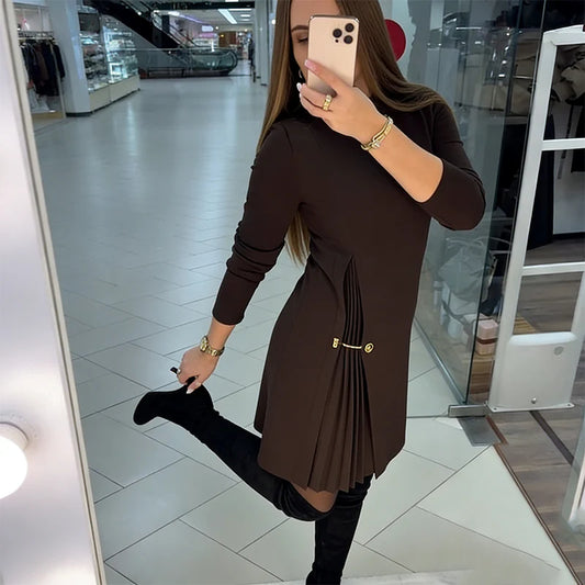 🎁【S-5XL】🎀Elegantní skládané šaty s dlouhým rukávem a panely