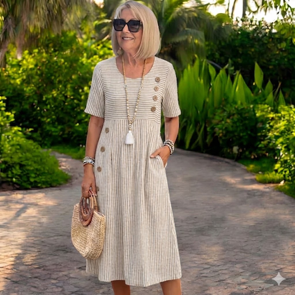 👗🏕️【S-2XL】Vestido midi a rayas, ligero y fresco