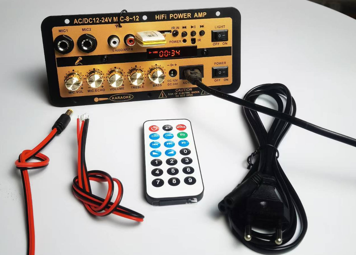 Placă amplificator DSP Bluetooth 12V/24V cu ecran, slot TF/USB, pentru sisteme auto-4092386