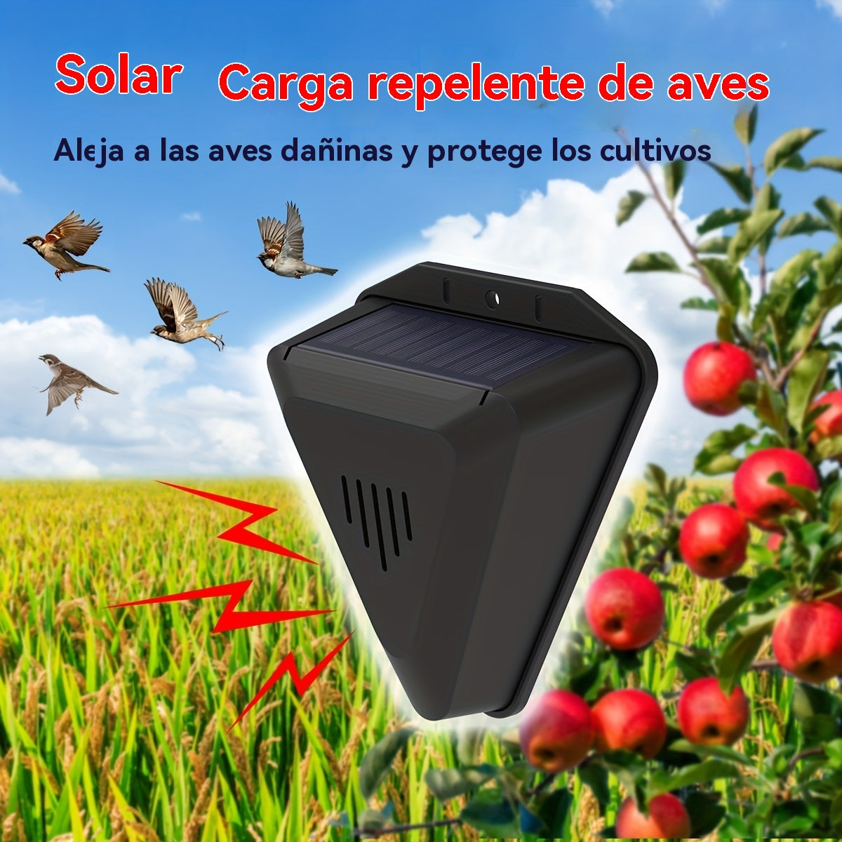 🔥📣Dispositivo de alarma solar con sonido y luz para pájaros, ideal para huertos, estanques de peces, arrozales