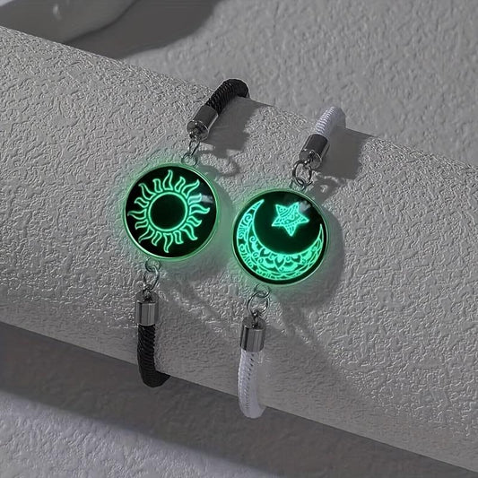 🎁💖Set de 2 pulseras Sol y Luna: joyas brillantes para parejas que viven un amor a distancia.