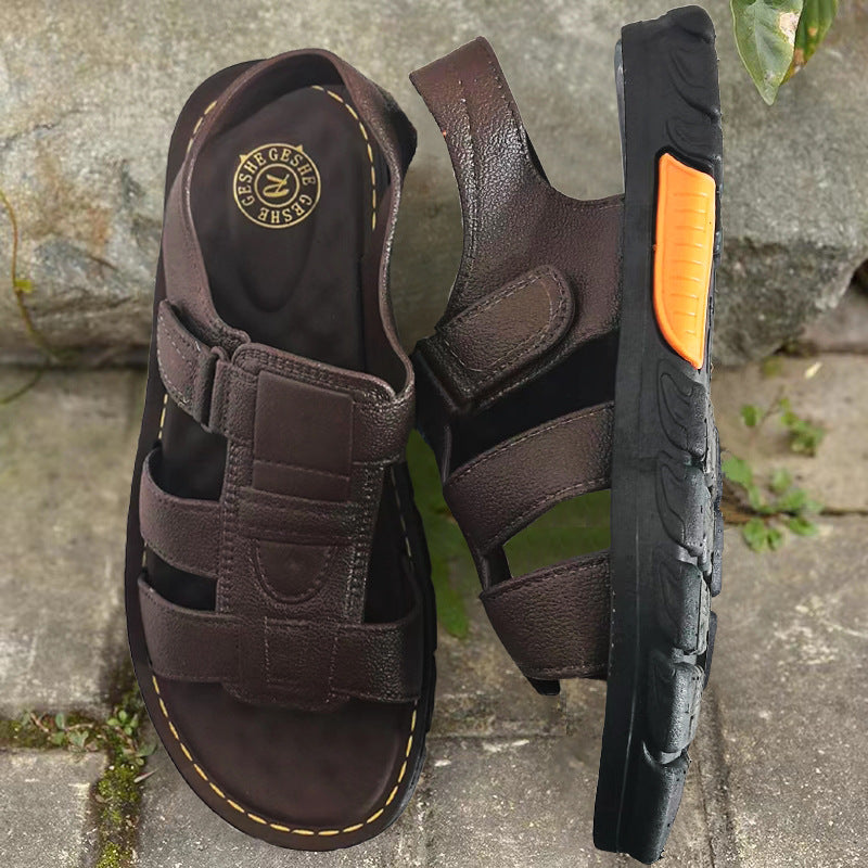 🔥👟 (50%OFF)【Tamaño 38 ~ 44】 Sandalias de playa antideslizantes de cuero suave hechas a mano para hombres