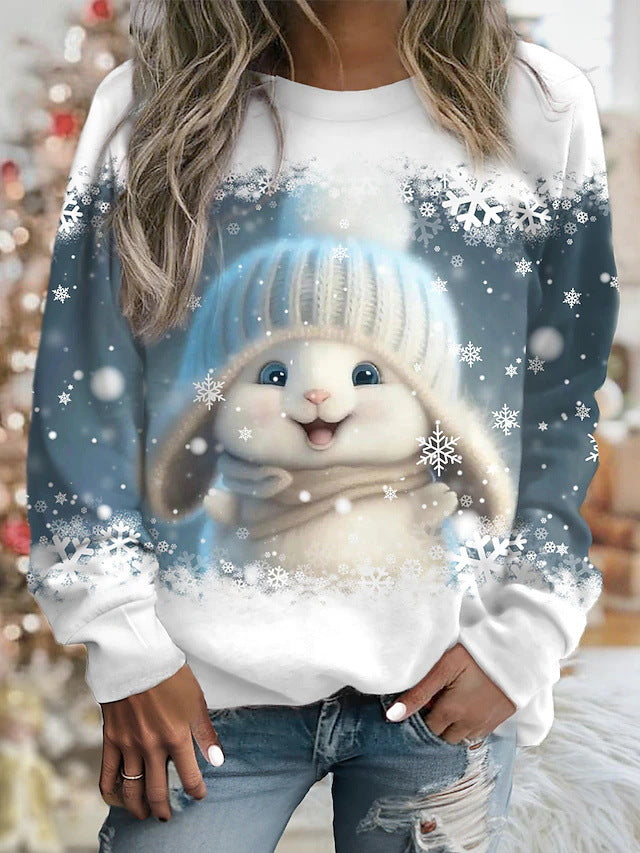 💖🐇2025 Nový vánoční svetr s kulatým výstřihem a 3D digitálním potiskem, měkký a pohodlný