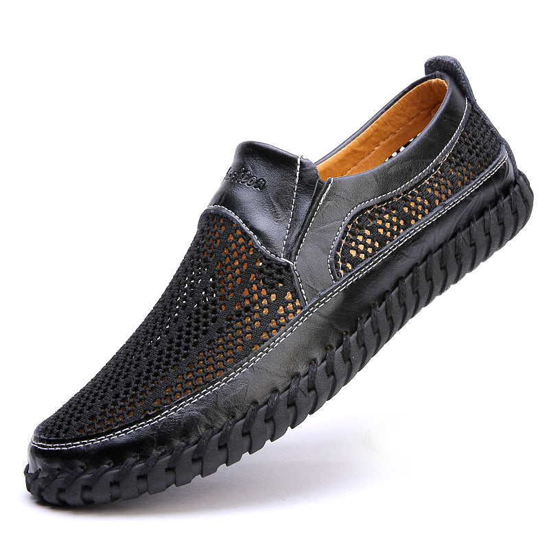 🔥【Promociones fuera de temporada】【38-48】👞Nuevos zapatos de malla de cuero para hombre para primavera y verano - talla grande - piel de vacuno auténtica, resistente al sudor y a los olores, transpirable y cómodo