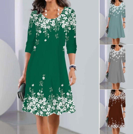 2026【XS-5XL】👗❤️🔥Nové letní midi šaty s dlouhým rukávem a kulatým výstřihem