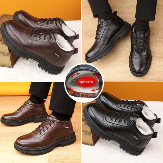 🔥【Εκπτωτική Έκπτωση】 30% έκπτωση【39-44】👞Χειμερινά παχύρρευστα, χνουδωτά ζεστά, χοντρά δερμάτινα παπούτσια για άνδρες
