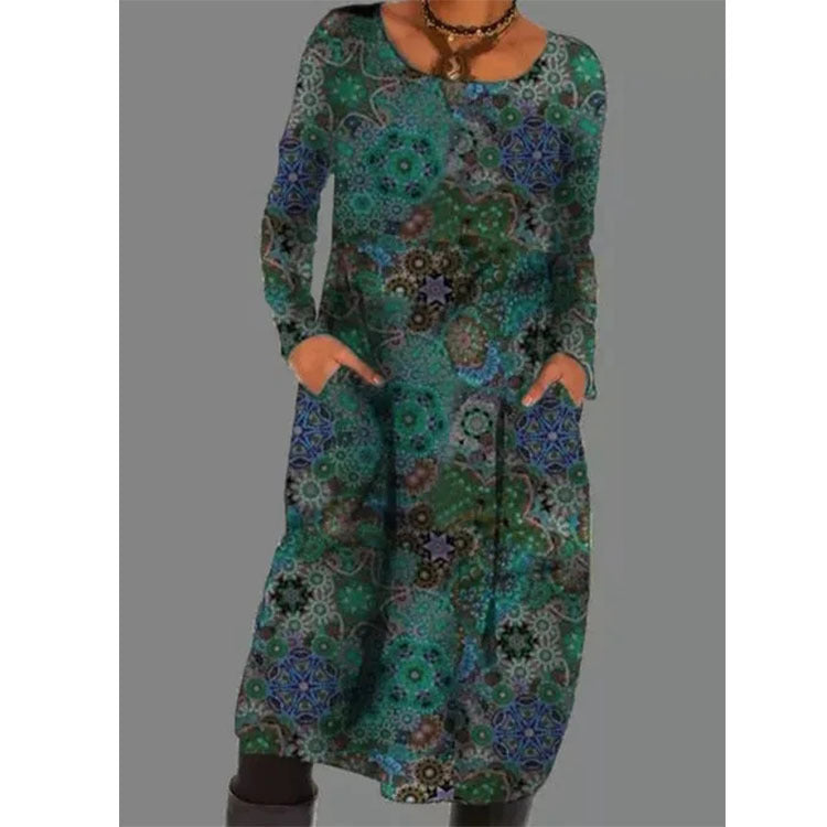 💟【45% OFF】【Kupte 1 kus, získejte 1 kus zdarma】Svetrové šaty s potiskem v etnickém stylu Dlouhá sukně-3916429
