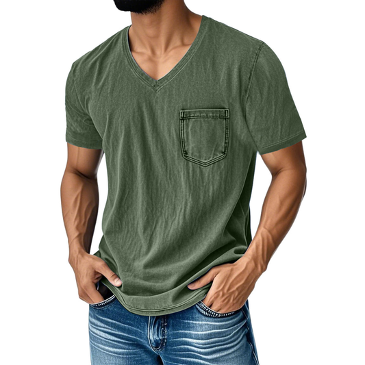 👔 Έκπτωση 50%🔥【40-120 kg】Ανεπίσημο, φαρδύ τζιν μπλουζάκι με V λαιμόκοψη και κοντά μανίκια για άνδρες ✅️Πληρωμή κατά την παράδοση ✅️2 προϊόντα με έκπτωση 70%