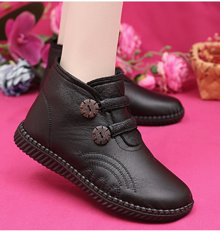💥【Bestseller!】【Velikosti 35-40】Nové protiskluzové bavlněné zimní ploché kozačky, kotníkové boty, teplé kožené kozačky, bavlněné boty