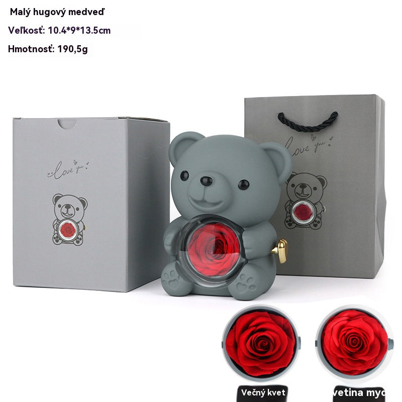 ✨Adorable osito de peluche con rosa preservada - Osito de peluche decorado con una rosa real, en una hermosa caja de regalo - Regalo romántico para el Día de la Madre, bodas, aniversarios, despedidas de soltera, Navidad y San Valentín.