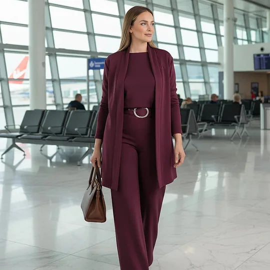 🎁💝Elegantní třídílná sada s dlouhým kardiganem (zahrnuje blůzu a kalhoty)