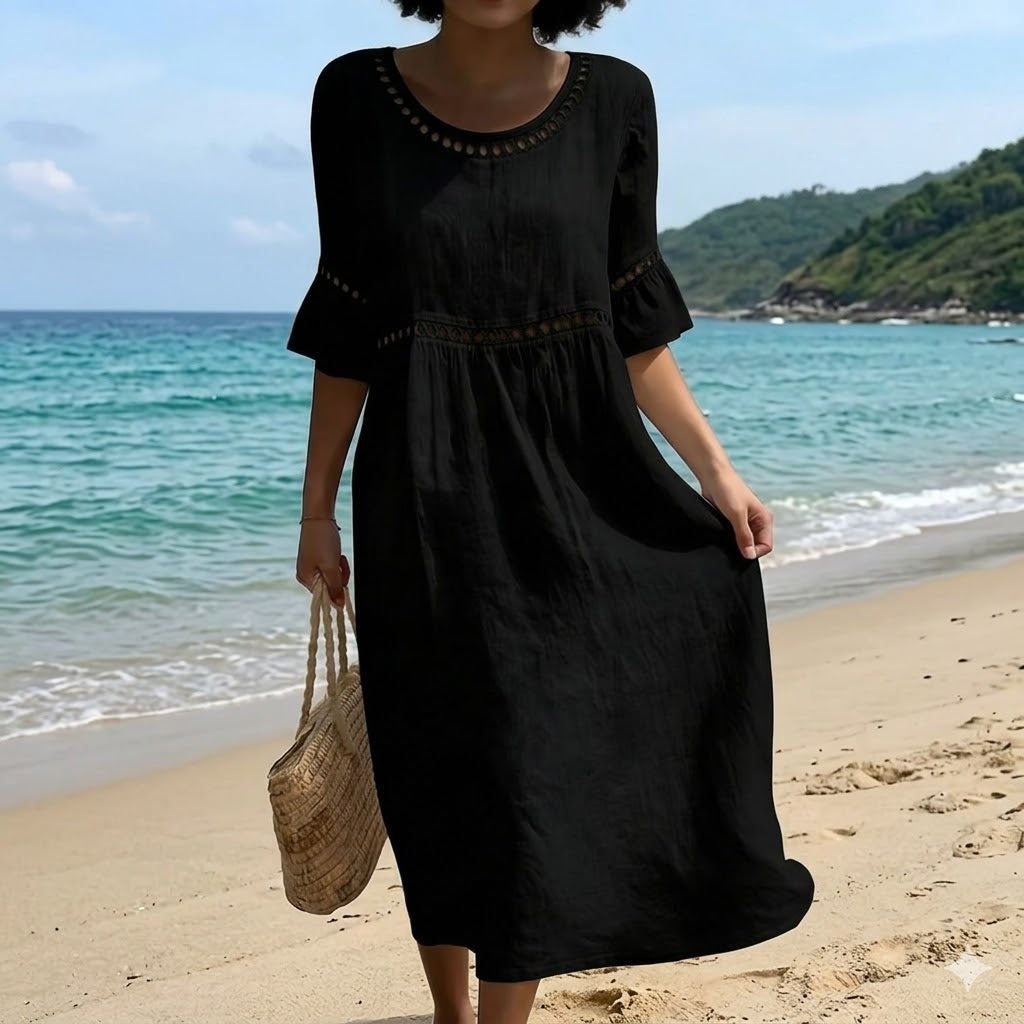 不投【Producto nuevo, 50% solo hoy!!】💎2026 Alta calidad💎【S-3XL】Vestido de mujer de algodón y lino, con mangas abullonadas, transpirable, suave y cómodo