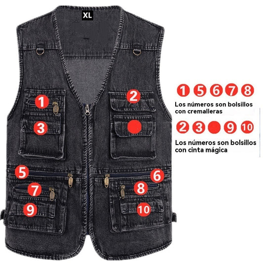 【XL-7XL】2026 Chaleco vaquero multibolsillos para hombr
