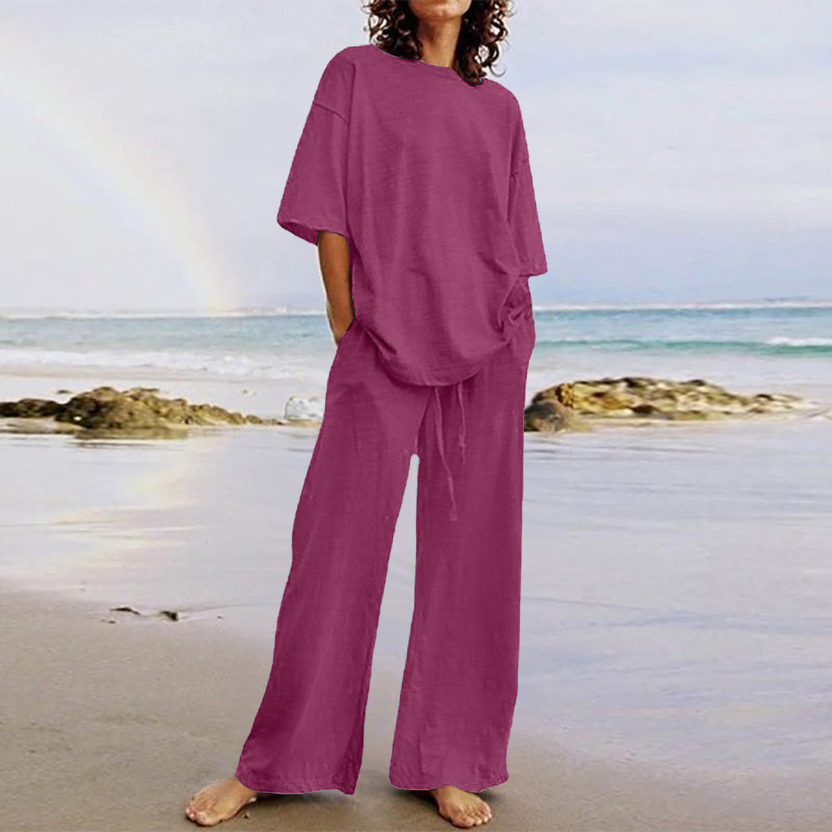 🎁【S-5XL】Luźny, swobodny komplet damski, dwuczęściowy, wykonany w 100% z bawełny (góra + spodnie)