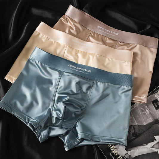 🔥【3 piezas】Ropa interior masculina nueva, seda helada, verano, transpirable, bóxers, satén, ropa interior masculina