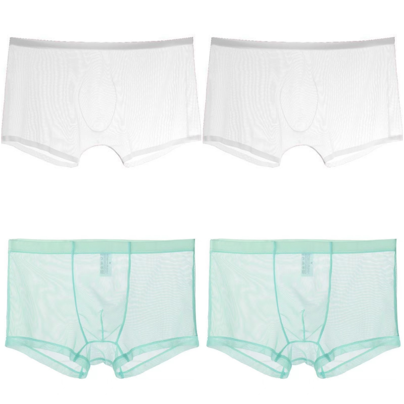 【4 piezas】 Bóxers finos de seda de malla de hielo, transpirables, sexy
