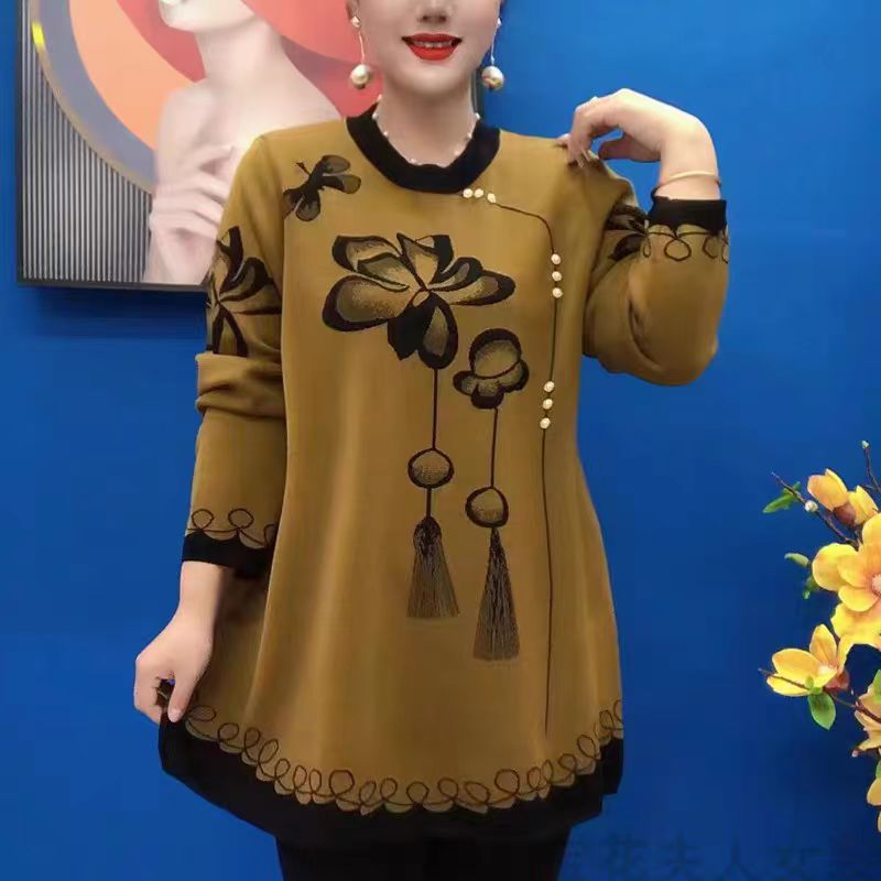 🍁🍂【M-5XL】2025 Nová podzimní zimní móda Pletené topy s potiskem