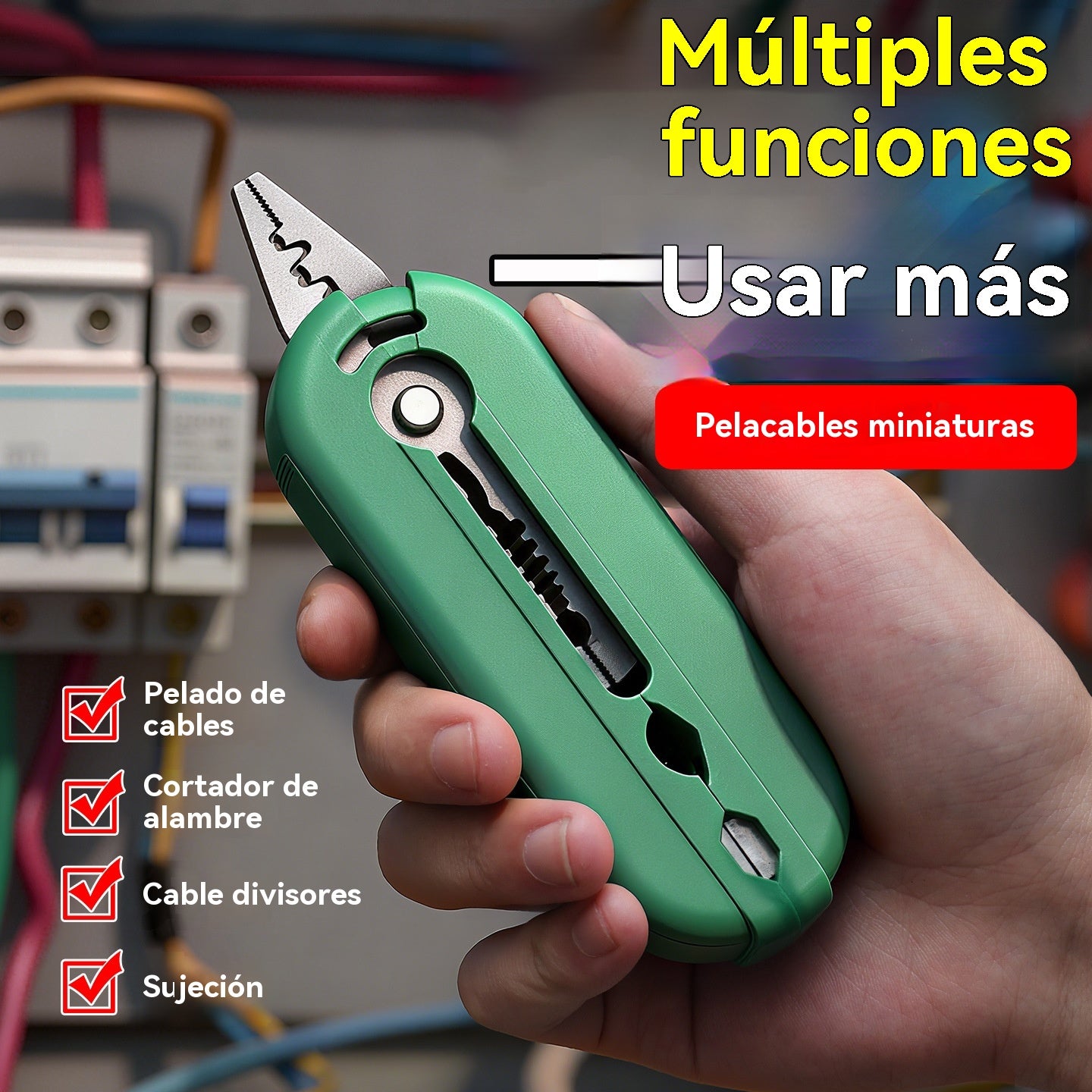🔥🛠️Mini pelacables multifuncional, múltiples funciones en una sola pieza: ✅ pelado de cables ✅ corte de cables ✅ división de cables ✅ sujeción de cables