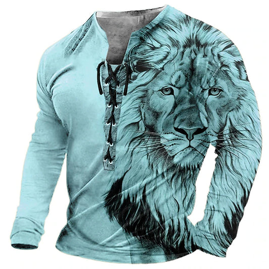 🦁🦁 【S-4XL】 Pánské neformální tričko s dlouhým rukávem s 3D potiskem-3957291