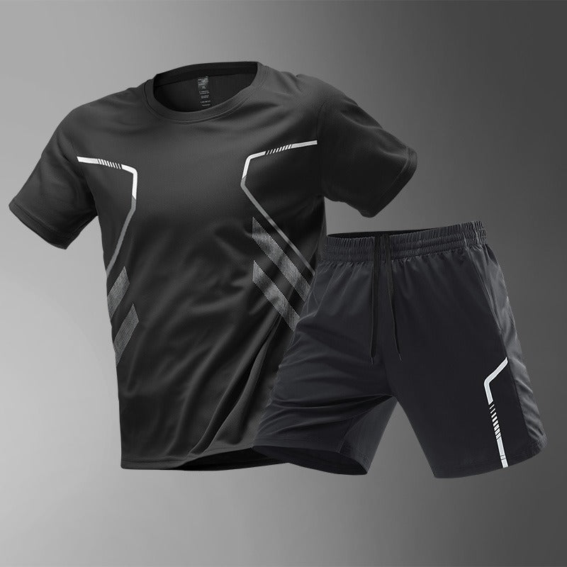 🔥 Poslední den slevy – 50 % sleva!【M-5XL】 Pánská dvoudílná sportovní souprava z rychleschnoucího materiálu ledového hedvábí - pohodlné tričko s krátkým rukávem a kraťasy