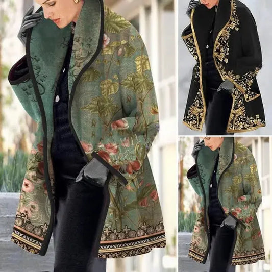 💐【S–3XL】Elegantní dámský vlněný kabát s potiskem klopy · Stylový, teplý a lehký · Sleva 50% + doprava zdarma