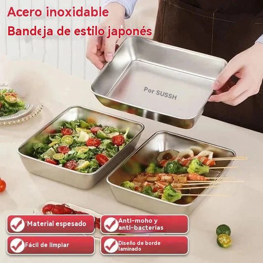 🎁【Paquete económico: 3 piezas en total】 Placa cuadrada de acero inoxidable (con cubierta)