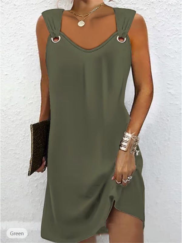 💜🤍【S-2XL】Vestido de primavera/verano 2026 sin mangas con cuello en V y botones metálicos