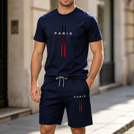 【Pago contra entrega】Conjunto deportivo de verano de 2 piezas para hombre: cómoda camiseta de manga corta y pantalones cortos para uso diario y en casa.