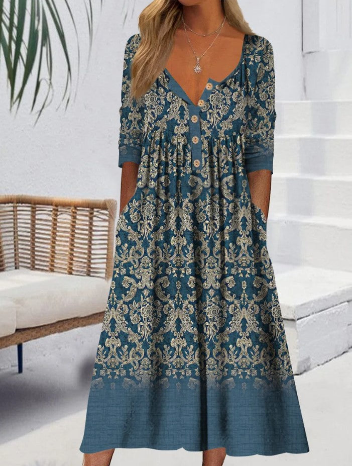 🔥👗【S-3XL】2024 Hot sale nové módní dámské šaty s potiskem kapes-3718834