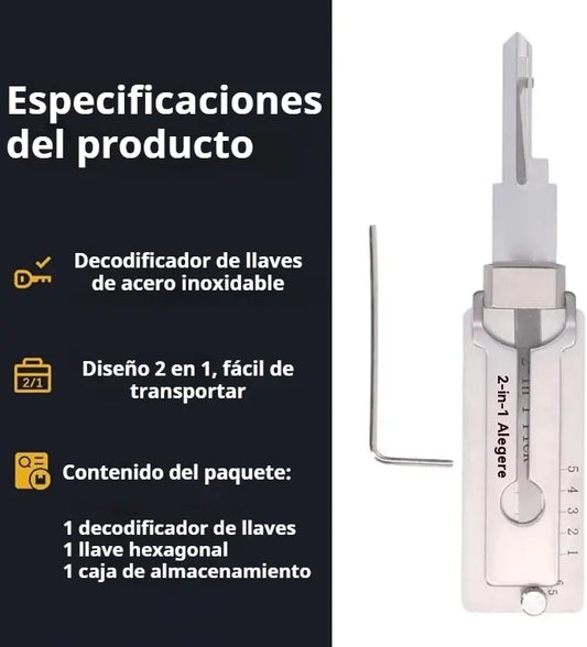 🔧🔑 Herramienta 2 en 1 para leer dientes y duplicar llaves con precisión – Diseño resistente y fácil de usar
