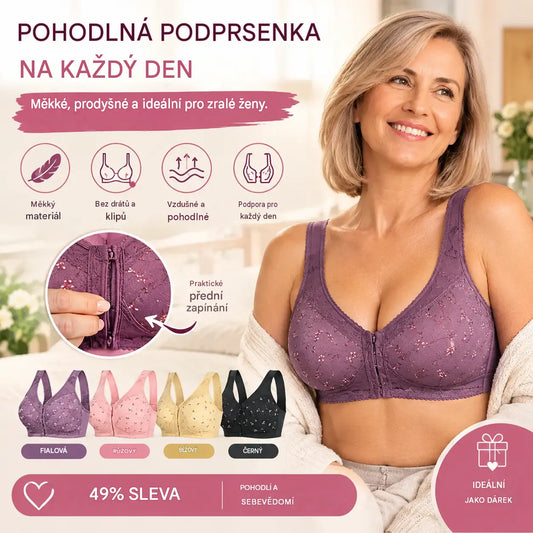 【4 kusy – 4 barvy】 Pohodlná bavlněná podprsenka se zapínáním vpředu – ideální pro ženy středního věku.