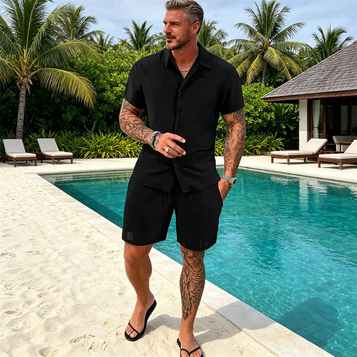 【S-5XL】Conjunto deportivo informal para hombre, tejido de secado rápido.