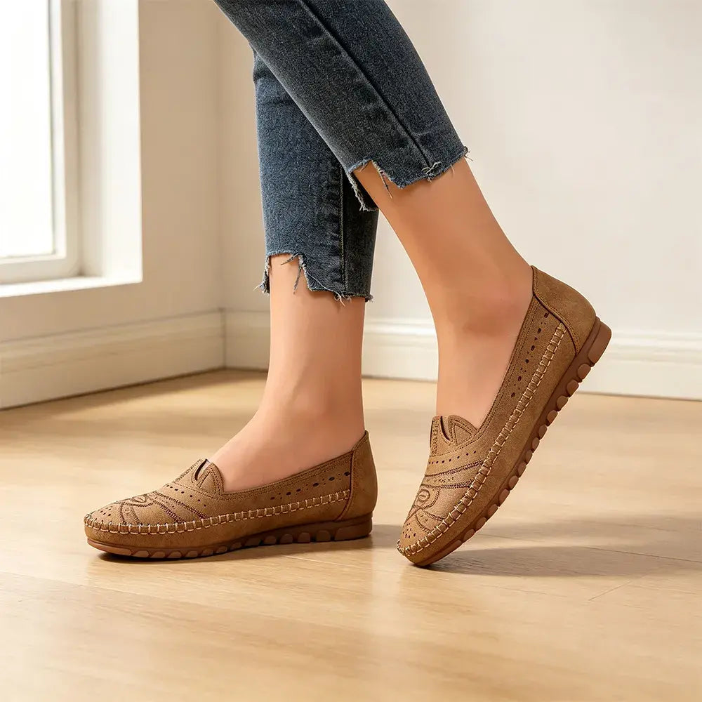 1 pár bot 750Kč😍【36-43】Retro styl, perforované ležérní baleríny|Měkká podrážka, každodenní pohodlí|Rozšiřitelné, větší velikost