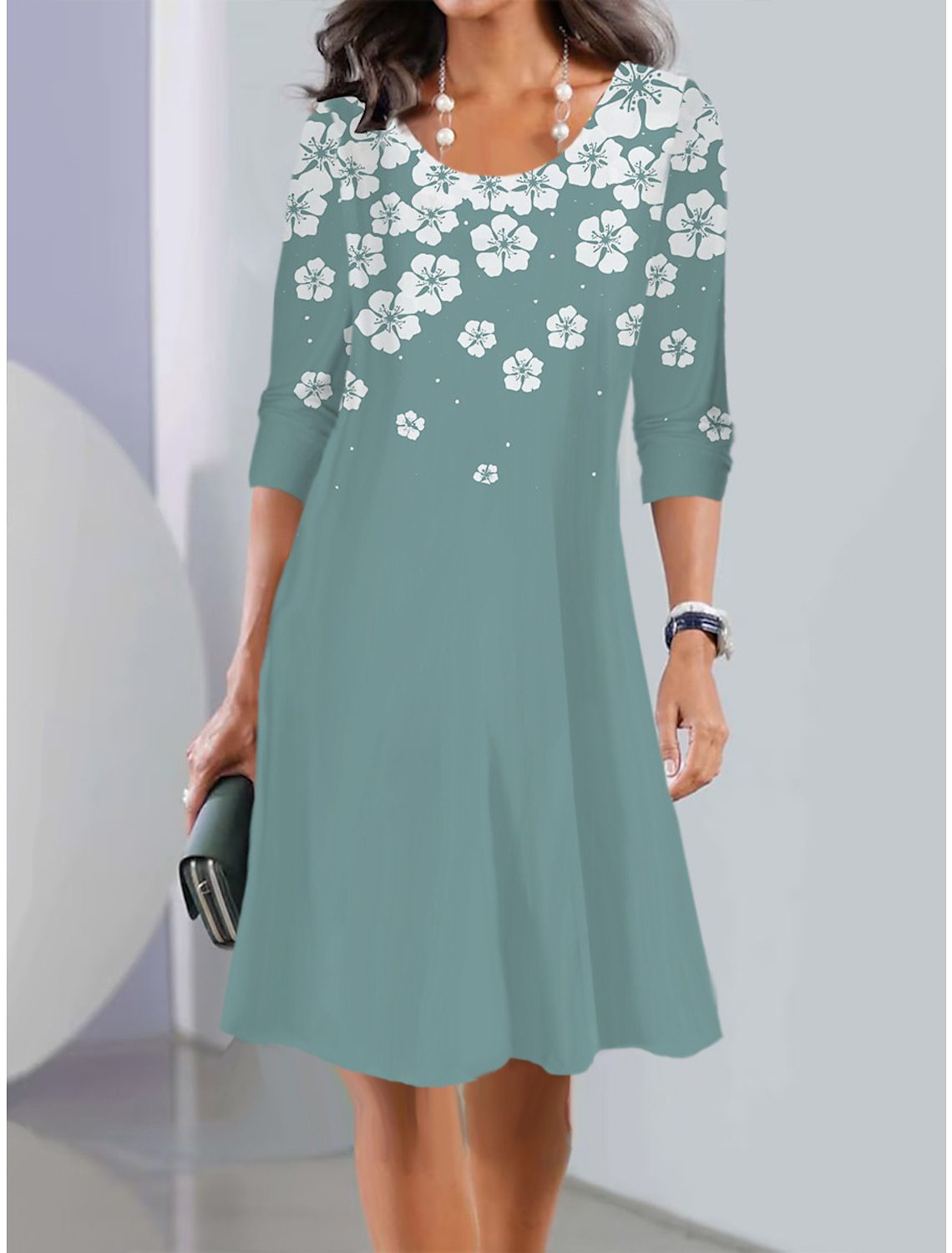 2026【XS-5XL】👗❤️🔥Nové letní midi šaty s dlouhým rukávem a kulatým výstřihem