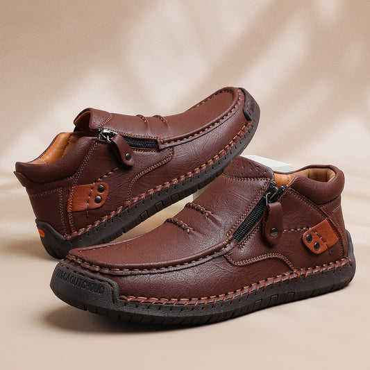 👞【38-48】Ανδρικές μπότες οδήγησης, από δέρμα υψηλής ποιότητας, χειροποίητες, χωρίς ολίσθηση - φαρδιά δάχτυλα, στήριξη στην καμάρα