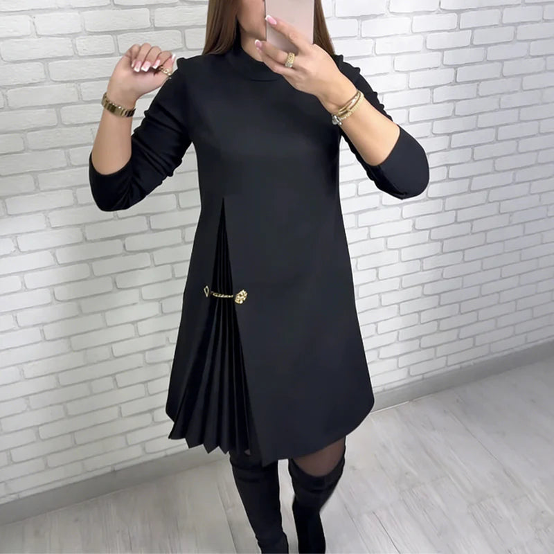 🎁【S-5XL】🎀Elegantní skládané šaty s dlouhým rukávem a panely