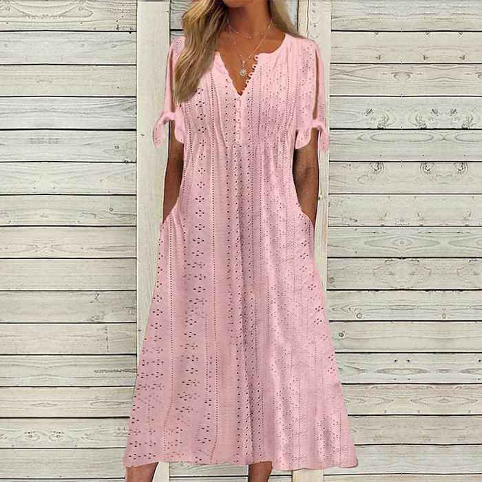 【🏆Producto de Venta Caliente】👗Vestido de color sólido simple y elegante