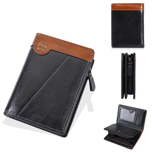 Nueva billetera con cremallera estilo retro de primera calidad para hombre con función antirrobo RFID.