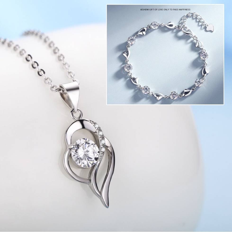 🔥【SLEVA 40% + DOPRAVA ZDARMA】✨💎 Sada stříbrného náramku a náhrdelníku Srdce oceánu 925-4005214