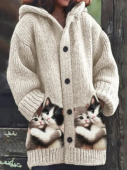 🔥🐾Abrigo con capucha para mujer, elegante y adorable, con estampado de animales, ideal para otoño e invierno 🧥✨