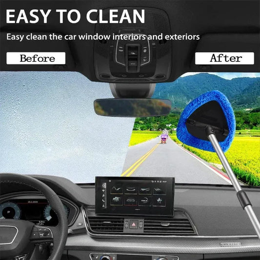 【1 pieza de plástico triangular + 4 fundas de tela】Kit de limpieza de parabrisas de coche - extensible y giratorio 180°