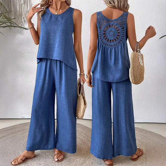 ❤️50% de descuento💥【40-100 kg】Nuevo conjunto de pantalón largo floral con espalda descubierta de color liso para mujer 2026 ✅️Pago contra entrega