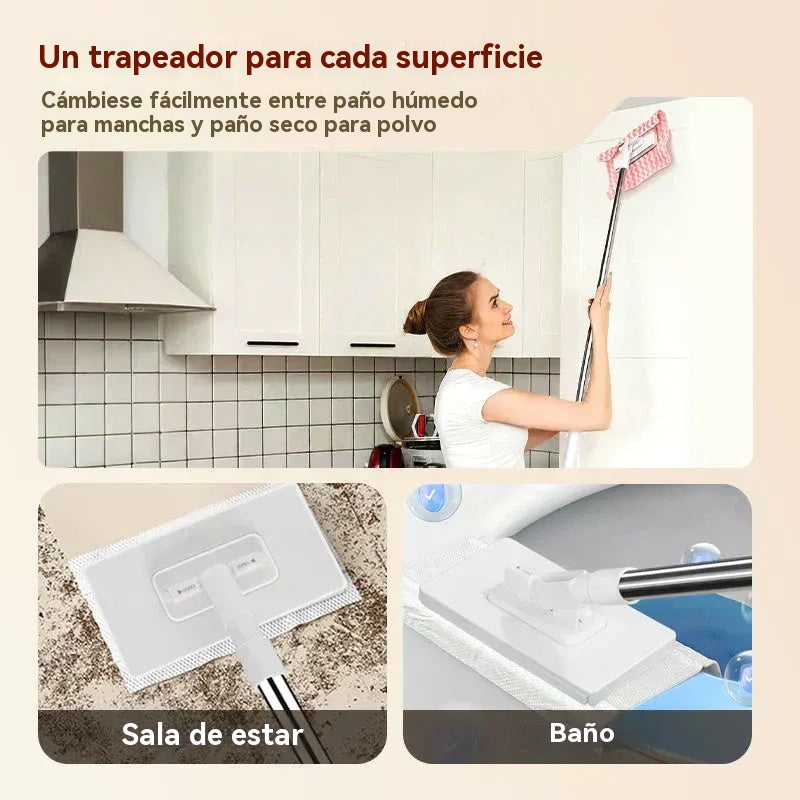 🔥【Set de 4】Trapeador multifuncional con clip de tela, nuevo trapeador doméstico que no requiere lavado