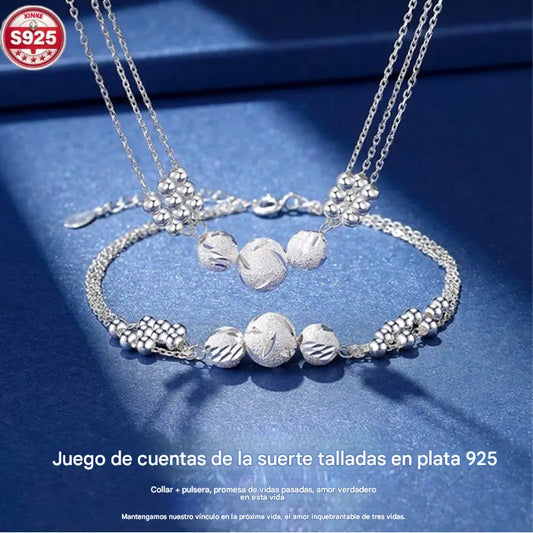🔥Venta caliente🔥 ✨【Collar + Pulsera】Conjunto de Joyería de Plata 925 con Grabado Elegante 💎