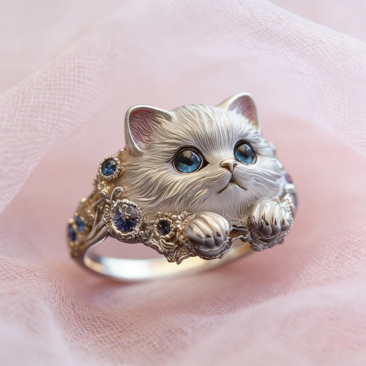 🎁😍🎁😍Dos artículos por solo 23 euros: un sencillo y elegante anillo de gatito de plata de ley 925 con incrustaciones de diamantes.